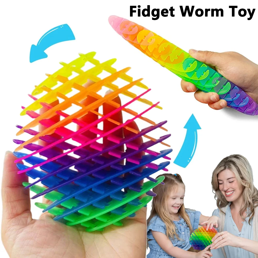 Portable Stretchy Squeeze Toys Fidget Worm Toy Anxiety Stress Relief Toys For Kids Adults Office Workers Students Decompression