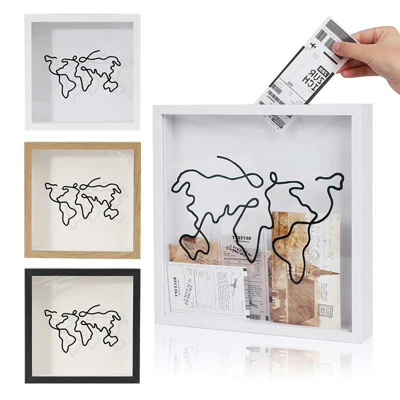 Adventure Archive Box Travel Shadow Box Photo Frame Memory for Ticket Stamp Collection Holder Money Saving Boxes alcancia