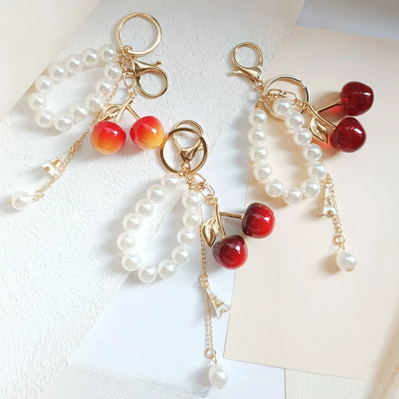 Exquisite High-End Simulated Cherry Pearl Beads Key Chain Bag Pendant Accessory for Mother's Day Holiday Gift