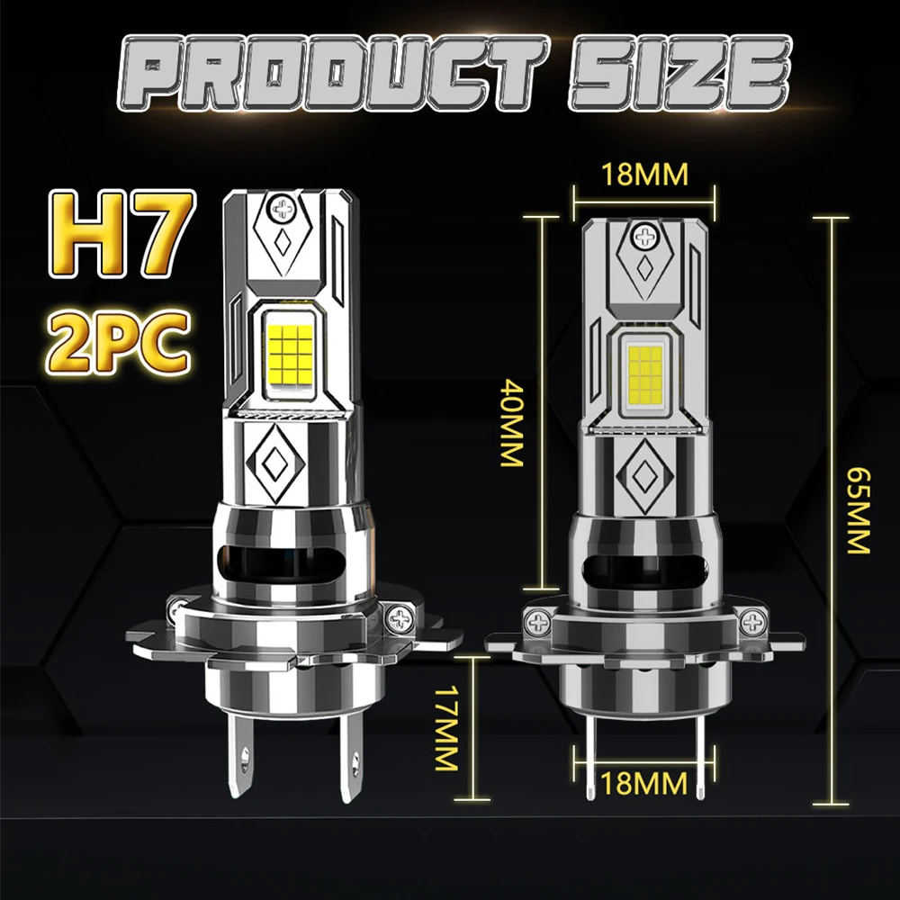 Ultra-Bright H7 LED Headlight with CANBUS Error-Free Technology, 1,000,000 Lumens, 1200W, Turbo Auto Bulb with Customized LED Chips