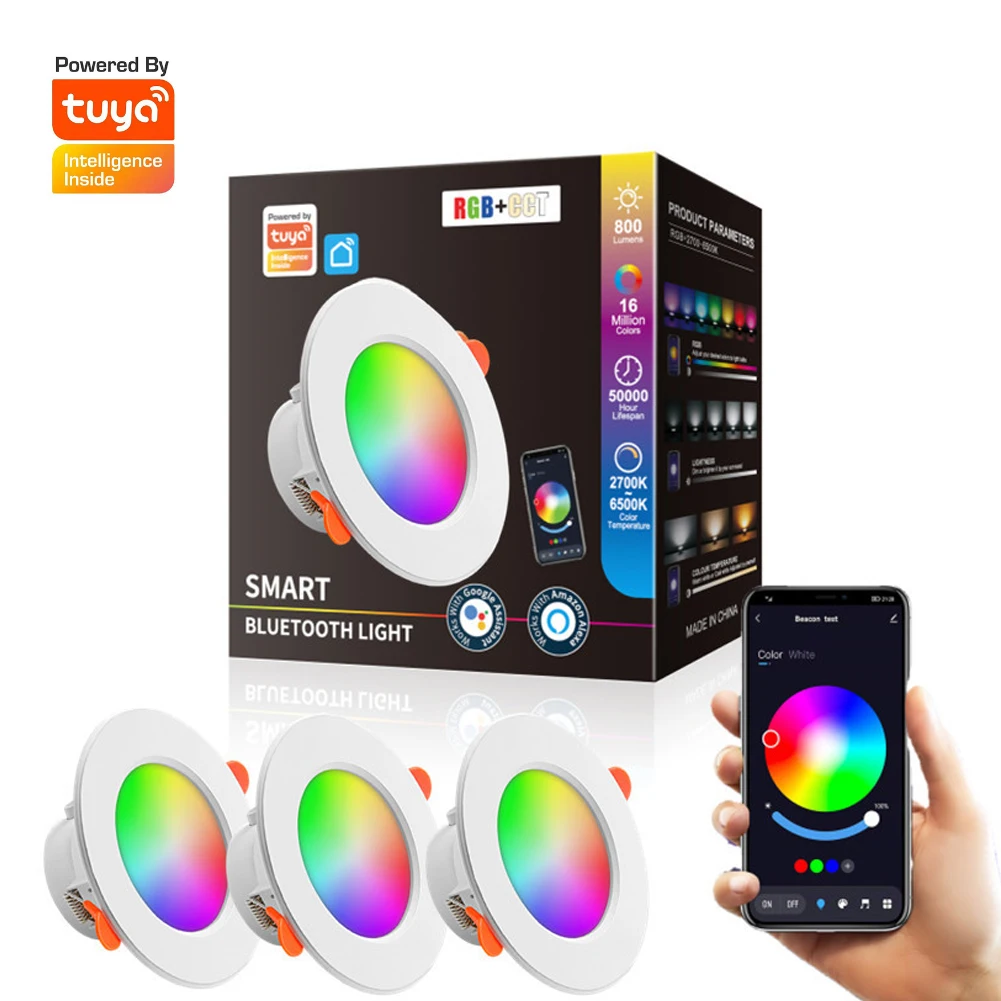 TUYA LED Downlight Bluetooth LED Ceiling Light 220V 110V Dimmable RGB Lamp APP Remote Control Work With Alexa Google Home