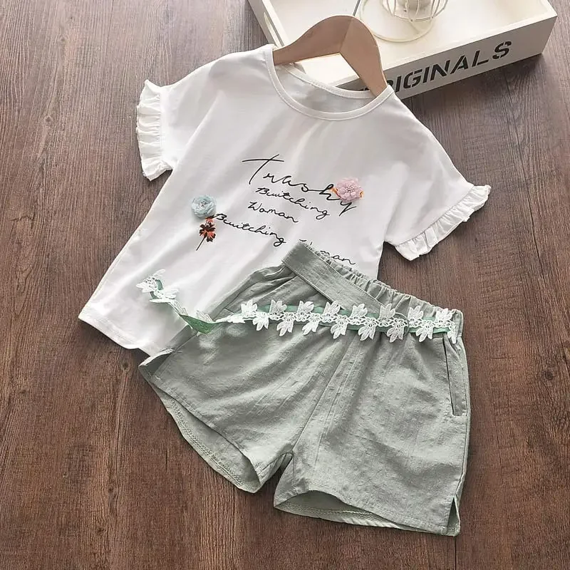Melario Kids Girls Clothing Sets Summer Baby Girls Clothes T-Shirt and Jeans Shorts Suit 2Pcs Children Clothes Suits