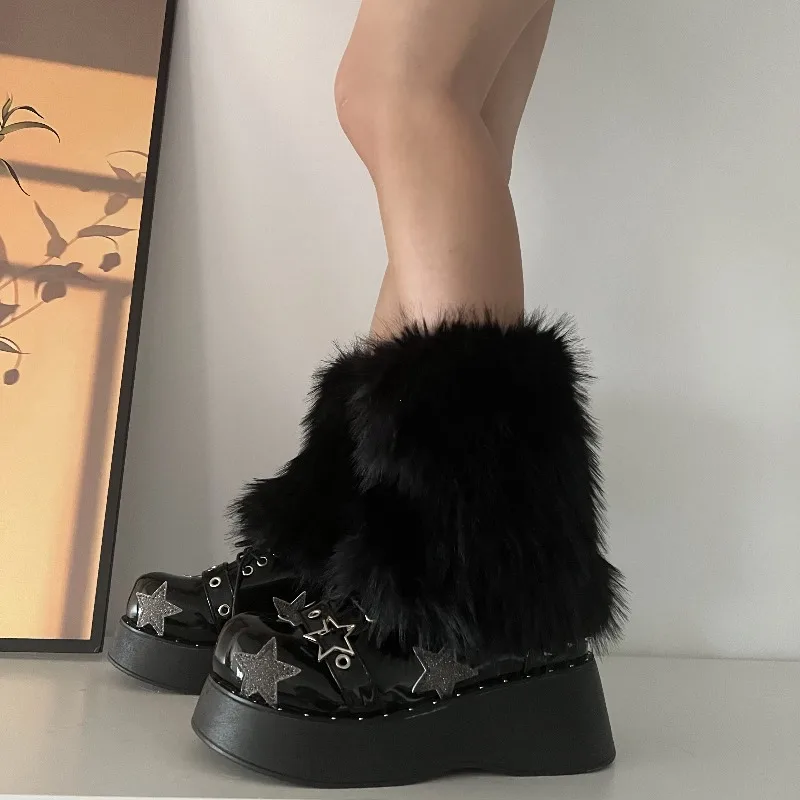 4 Colors 15cm Thicken Faux Furs Plush Leg Warmers Winter Women's Warm Footless Boot Covers Y2K JK Uniform Clothes Accessories