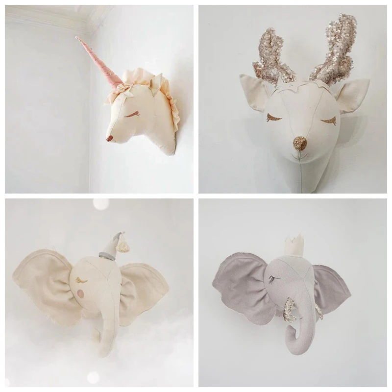 Handmade Felt Animals Head INS Room Decor Elephant Unicorn Plush Toys Animal Heads Wall Decoration For Children Soft Install plush doll