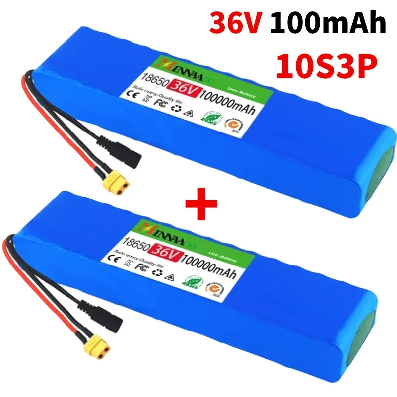 

36V 100Ah 10S3P Lithium Battery Pack 18650 100Watt 20A BMS T XT60 Plug for Xiaomi Mijia M365 Electric Bicycle Scoote