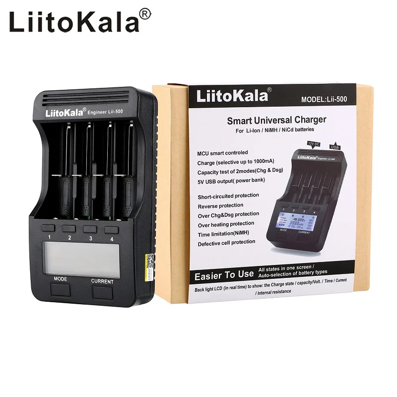 LiitoKala lii-500 LCD 3.7V/1.2V AA/AAA 18650/26650/16340/14500/10440/18500 Battery Charger with screen+12V2A adapter lii500 5V1A