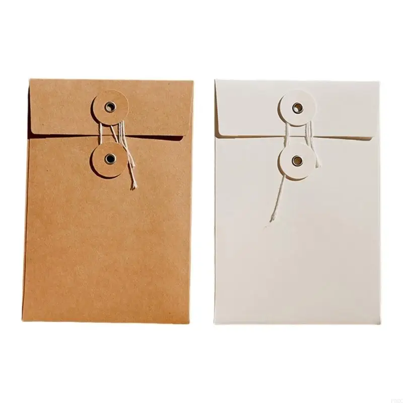 P0RC 20Pcs Paper Envelopes with String Tie Closure Project File Pocket Document Organizers for Office Folder Booklet Bag