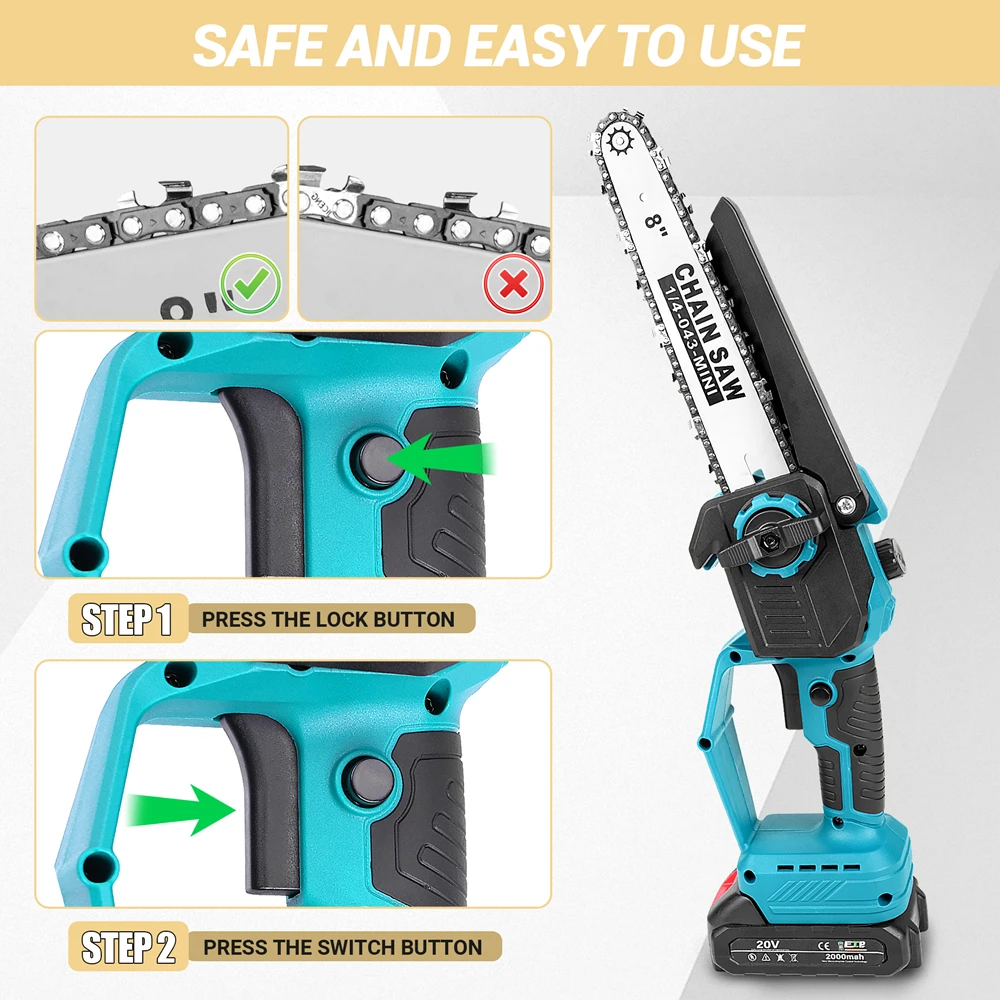 Mini Chainsaw Electric Chainsaw Electric Saw Brushless Chain Saw 3000W 8 Inch Cordless Mini Handheld Pruning Saw Woodworking Electric Cutting Tool For Makita 18V Battery