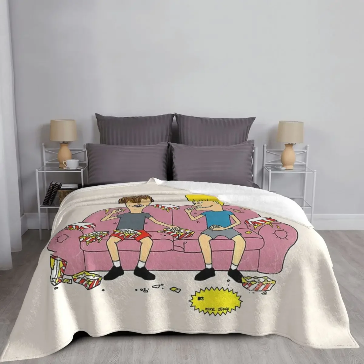 Beavis and Butt Head TV Blanket Flannel Meme Funny Snacks On Graphic Cozy Soft FLeece Bedspread 5