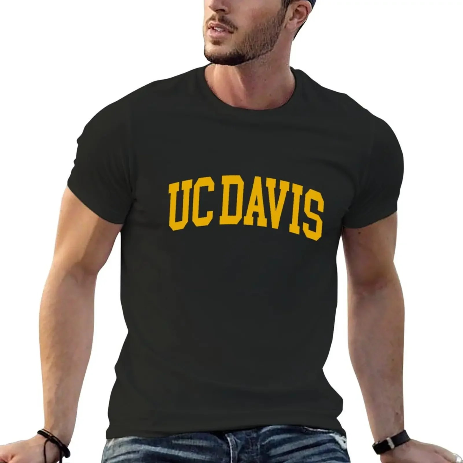 

uc davis - college font curved T-Shirt new edition oversizeds blacks T-shirt men