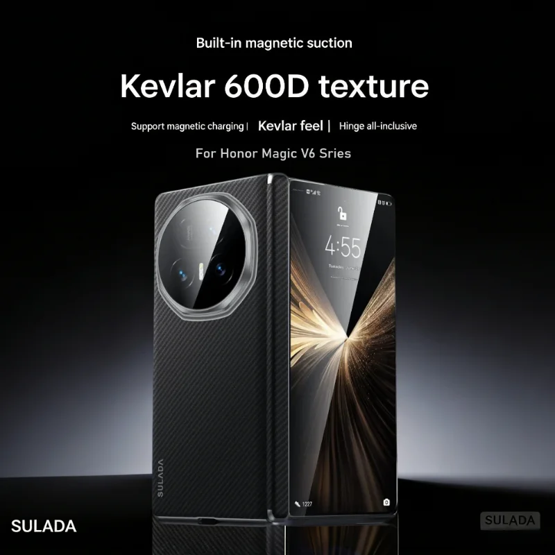 Premium Kevlar Carbon Fiber Texture Folding Case with Magnetic Charge and Metal Lens – Anti-drop Protection