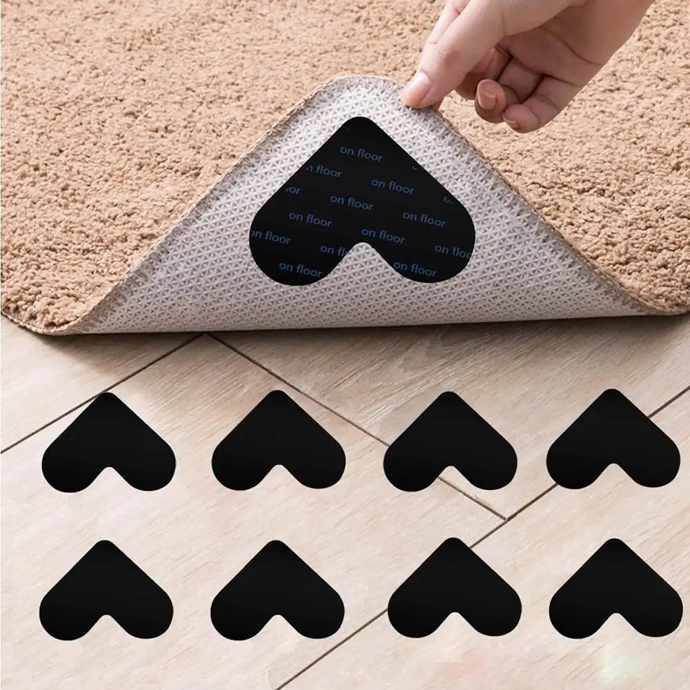4/12/24/32PCS Heart Shape Rug Gripper Double Sided Non-Slip Rug Pads Sticker, Washable and Reusable Rugs Corner Tape