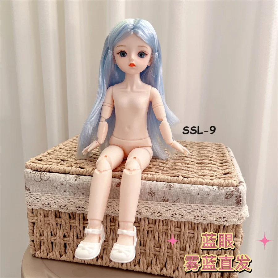 BJD Doll 30cm 23 Movable Jointed Dolls 3D Eyes Bjd Plastic Doll for Girls Toys Long Wig Nude doll Body Fashion Dress up doll toy