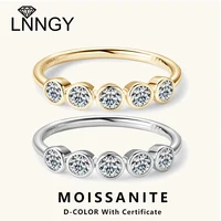 Lnngy Certified 3mm Round Bezel Moissanite Ring Bague Argent 925 Sterling Silver Wedding Rings for Women Couples Jewelry Gift