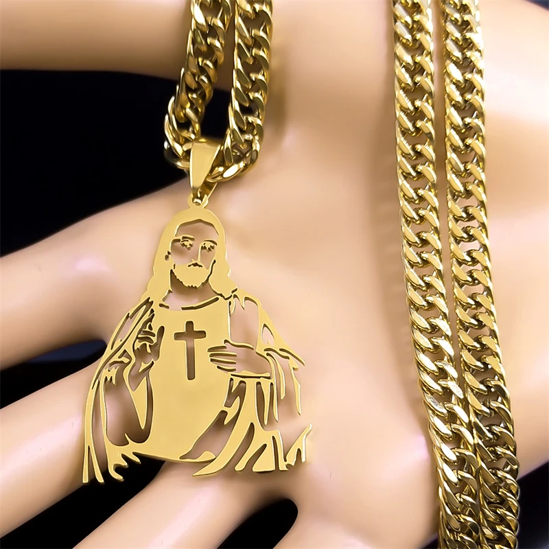 Punk Jesus Christus Kreuz Anhänger Halskette für Frauen Männer Edelstahl Gold Farbe Christian Hip Hop Kette Biker Schmuck N8559S06 – Detail 4