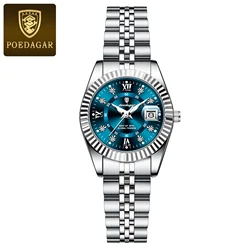 Luxury Elegant Women's Waterproof Stainless Steel Quartz Watch with Luminous Dial and Date Feature (780 Silver Blue)