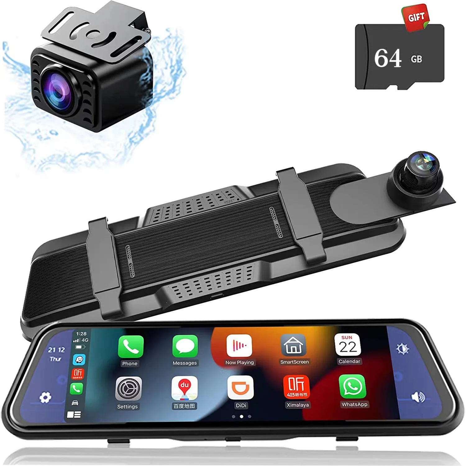 Mirror dash cam wireless carplay wireless android auto dash cam front