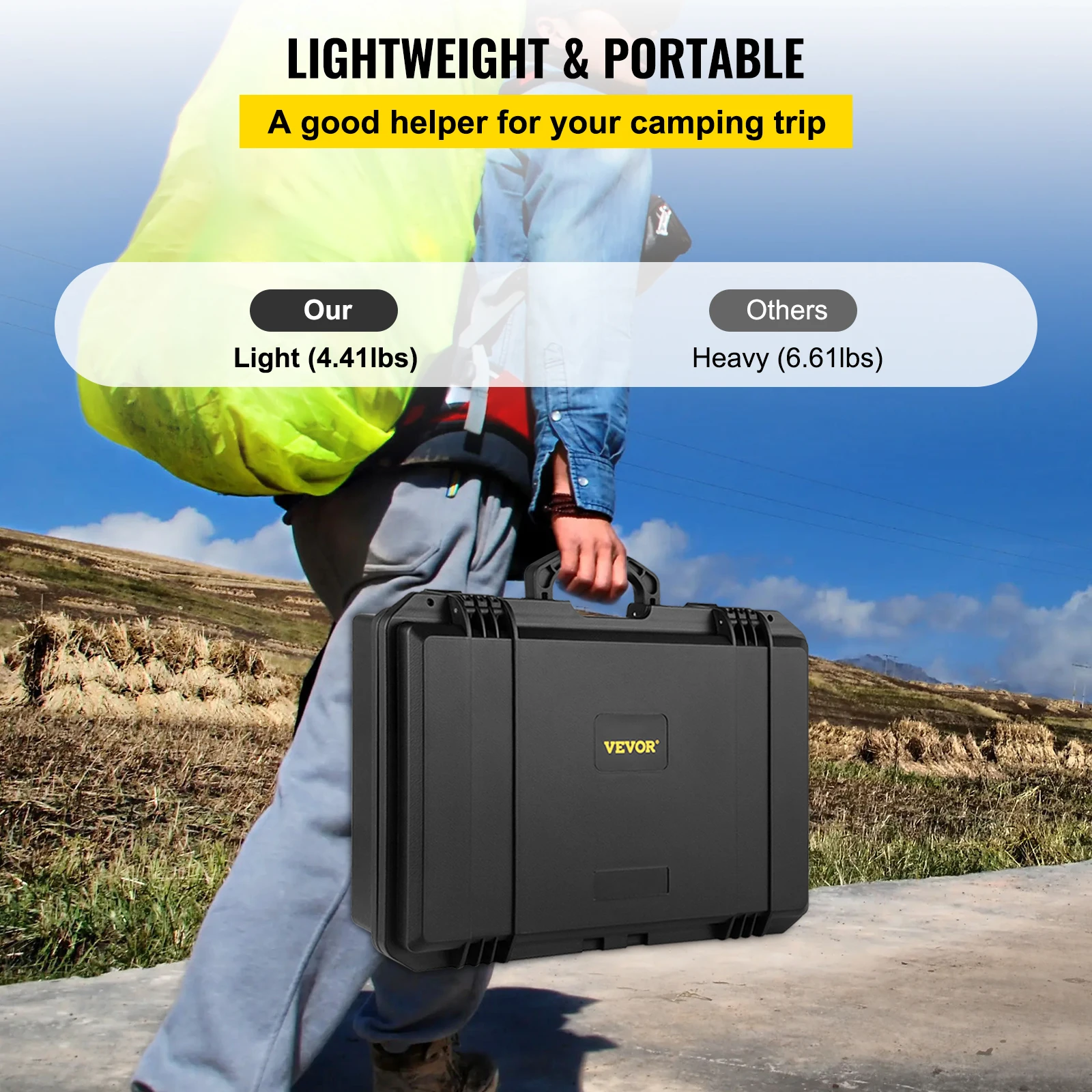 VEVOR Waterproof Hard Case 19 x 14 x 5 Inches with Customizable Foam Portable Protective Hard Camera Case Shockproof for Laptop 6