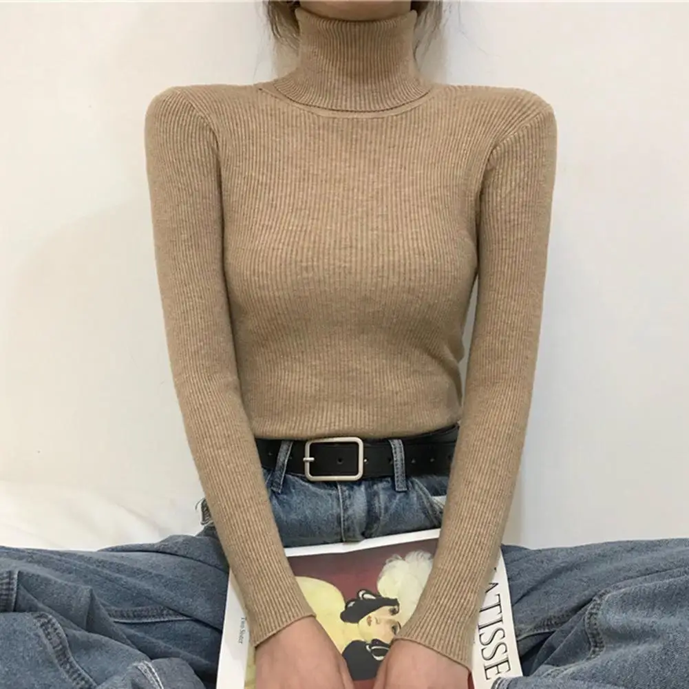 

Bottoming Shirt Thick Sweater Jumper Women Pullover Solid Simple Bottoming Knitted Sweater