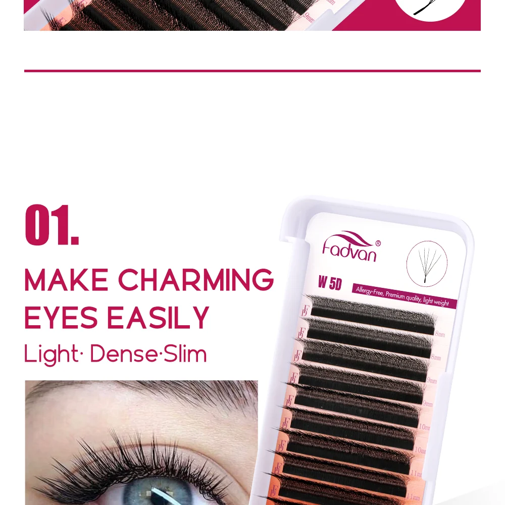 FADVAN LU/L+/L Curl 3D/4D/5D W Wimpern Fox Eyes 0,07 W Form Wimpernverlängerung 8–15 mm natürliche weiche professionelle Wimpern 12 Reihen – Detail 3