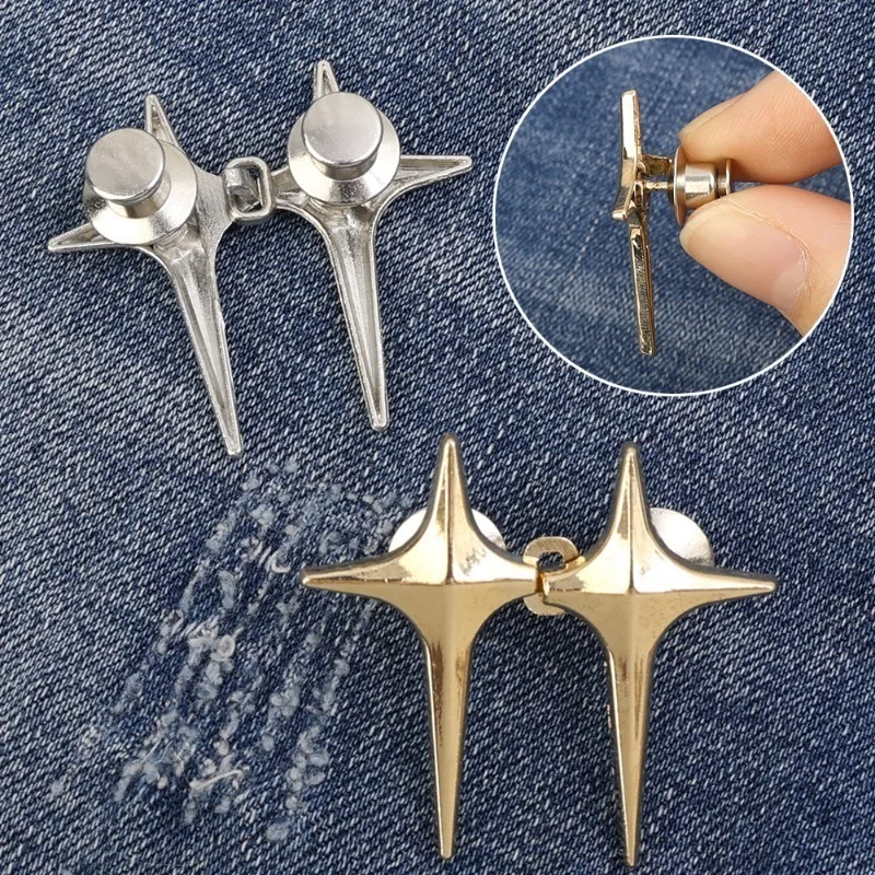 Cross Star Metal Jeans Button Snaps Detachable Pants Clips Buttons Pins DIY Waist Tightener Clothing Buckles Sewing-Free Buckle