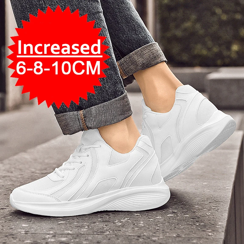 Summer Men Elevator Shoes Breathable Mesh Height Increase Sneakers Men Shoes Inner Length 8cm Outdoor Leisure White Taller Shoes 3