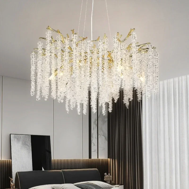 Ceiling Chandelier Long Crystal Ceiling Chandelier For Bedroom Kitchen Table Living Dining Room Gold Crystal Branch Hanging Chandelier Lights
