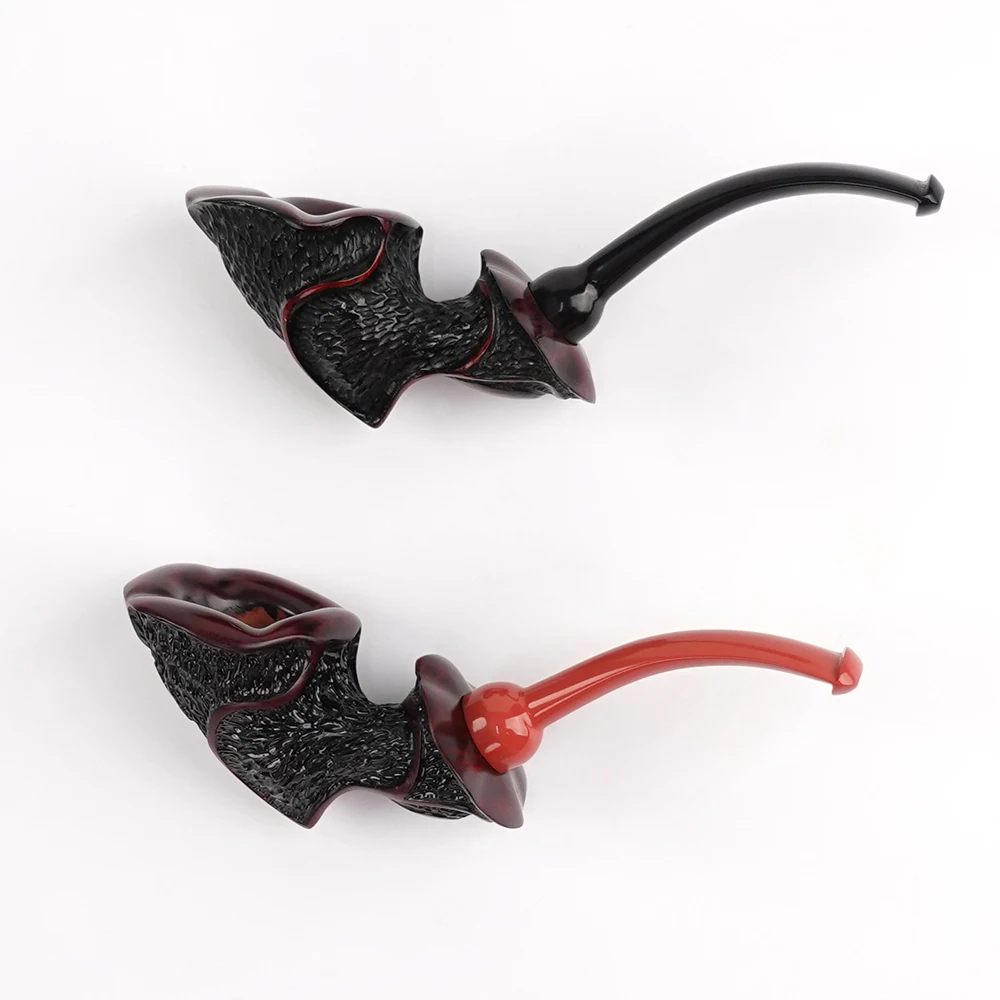 Women's Mini Carved Tobacco Pipe Flower-shaped Pipe with Black Background and Red Stripes Black Cumberland Stem