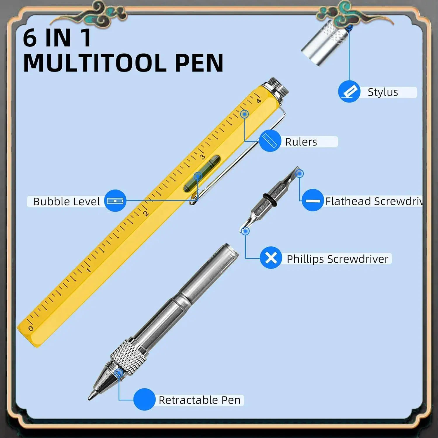 ASMA-멀티툴 펜 멋진 가제트, 스타일러스가 포함된 참신한 펜, 레벨, 눈금자, 드라이버, 아빠 남편을 위한 생일 선물
