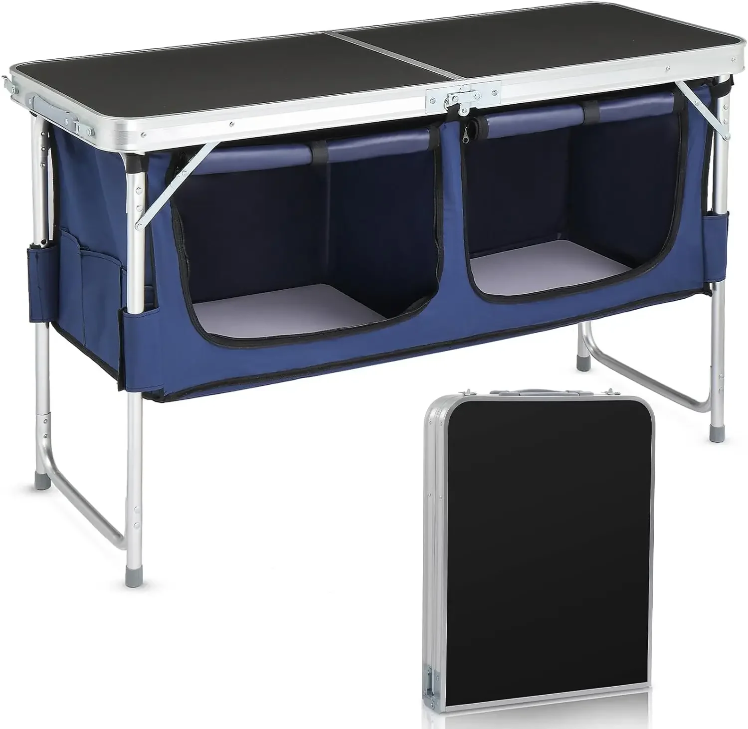 

Складной стол 4 фута, планшетофон для пикника с хранением, регулируемая высота для пляжа, барбекю, путешествий