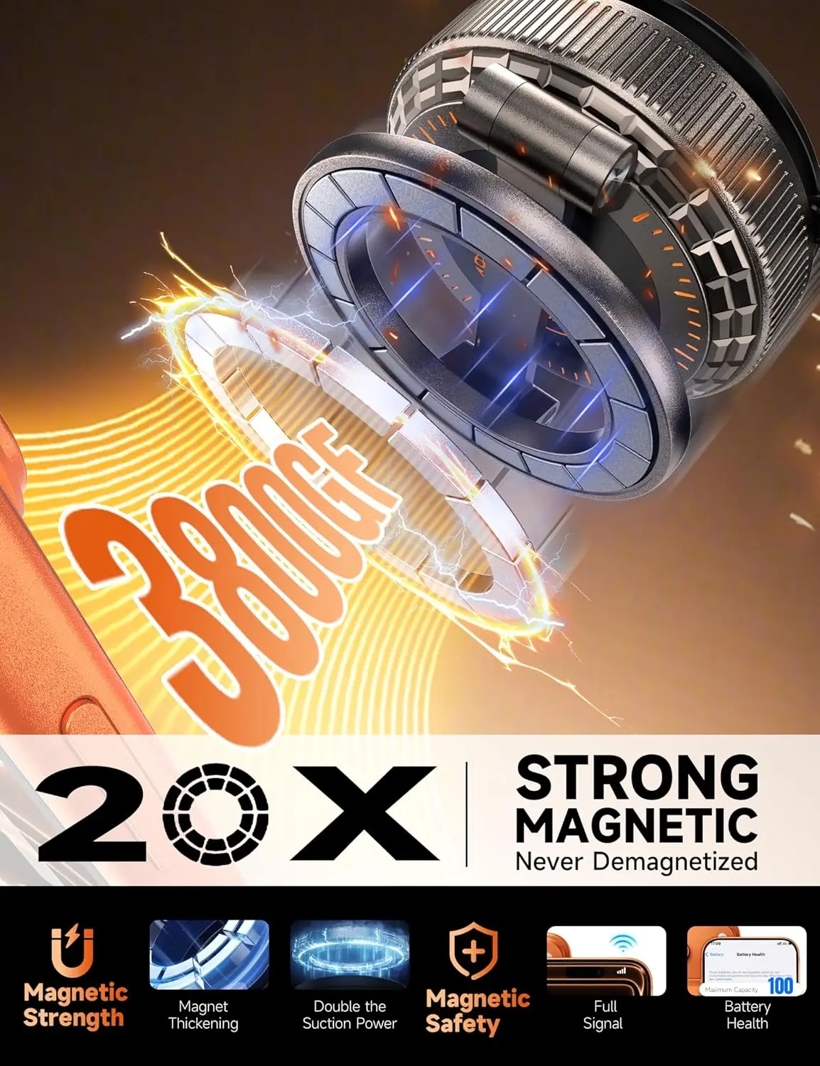 Vacuum Magnetic Phone Holder for Your Car [105+LBS Suction & 3800gf Magnetic] 360° Adjustable Stand for iPhone 17 16 15 14 13 12