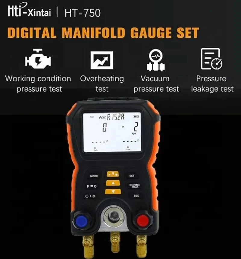 HTI HT-750 Digital Pressure Gauge New Refrigeration Vacuum Manifold Tester Meter