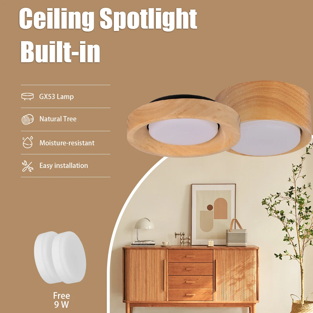 단단한 나무 천장 스포트라이트 LED 천장 램프 220V Led 다운라이트 GX53 거실 주방 침실 장 스포트 조명