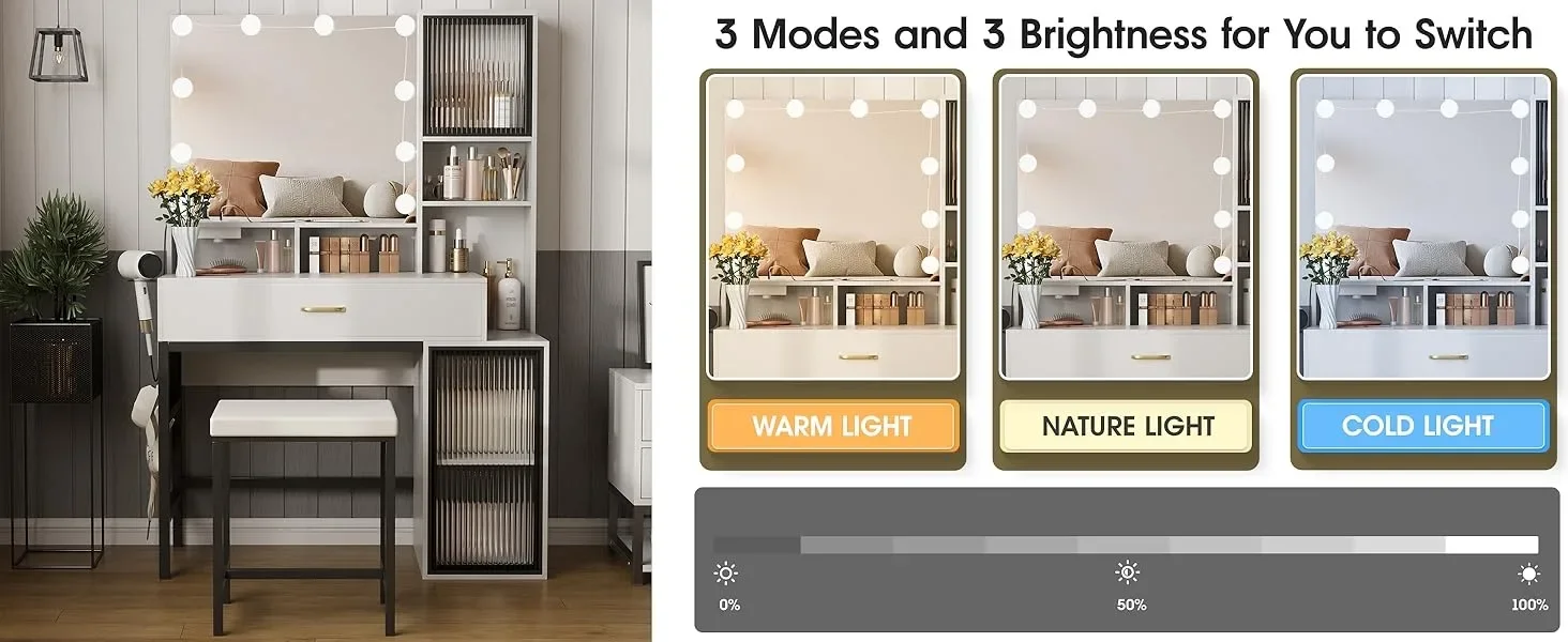 Makeup Vanity Desk with 3 Color Lighting