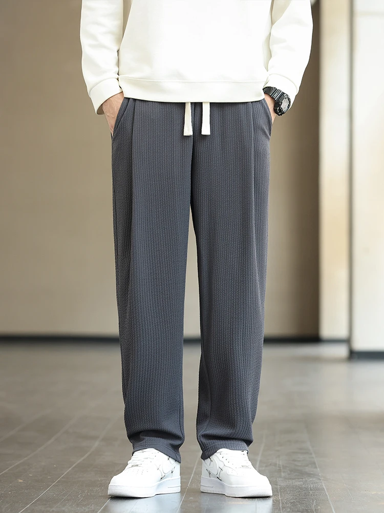 Autumn Men Sweatpants Drawstring Banding Waist Wide Leg Straight Casual Pants Plus Size 8XL Loose Trousers