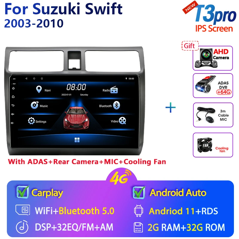 portable movie player for car Android 11 Car Radio with Screen for Suzuki Swift 2003-2010 Stereo Receiver Carplay Video Multimedia Player Bluetooth 2 din DVD portable video player for car Car Multimedia Players