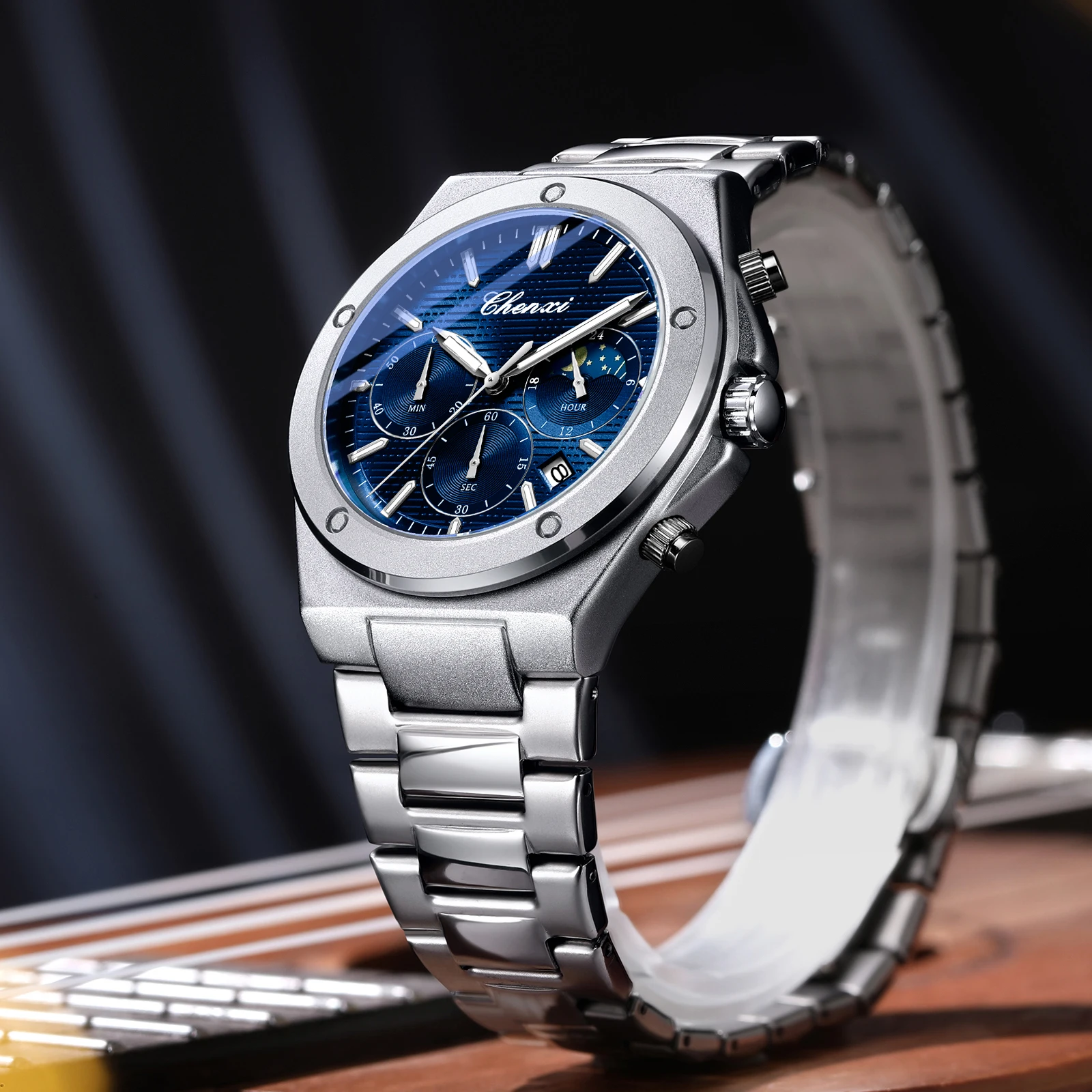 Chenxi Business Men's Watches Stainless Steel Strap Quartz Watch Waterproof Calendar Luminous High Quality Wristwatch For Men, Alina Gadgets