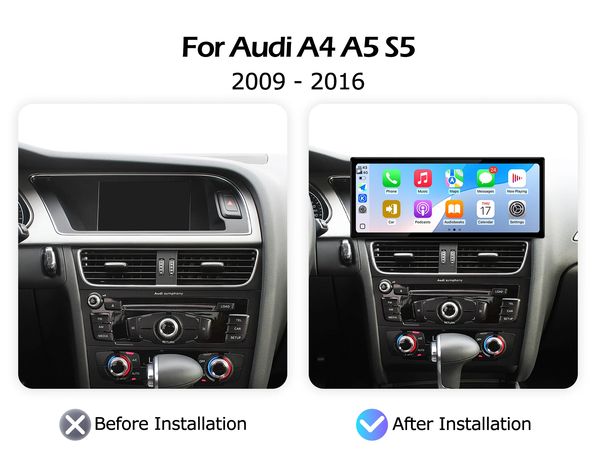 Autoradio Android 16 per Audi A4 A5 S5 2009-2016, 2400*900P, Carplay Wireless, Lettore Multimediale, Bluetooth, Navigazione GPS - Image 2