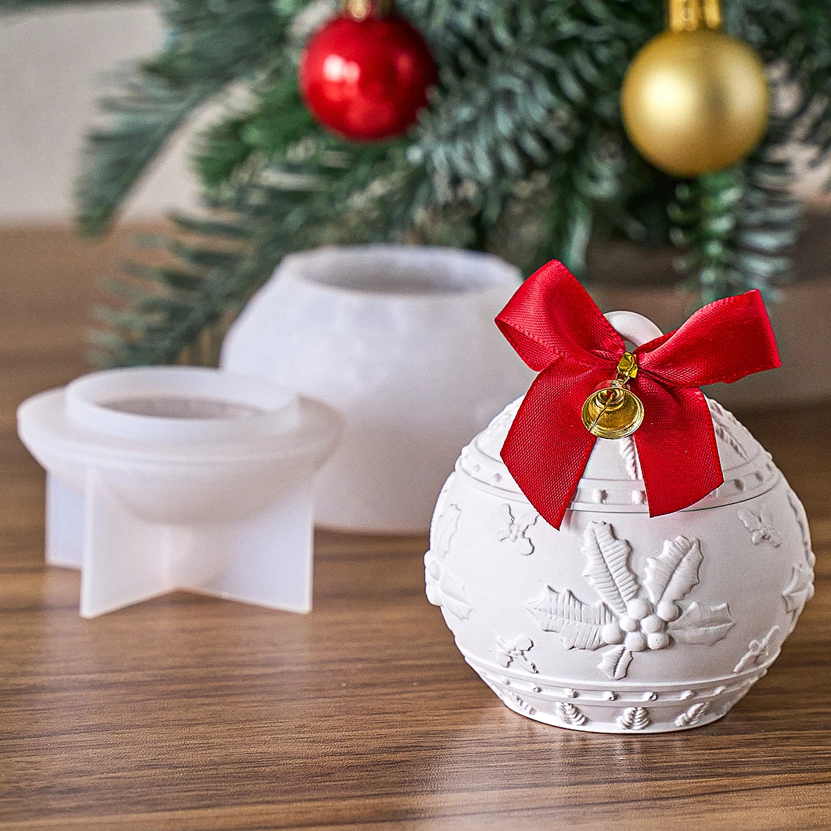 Round Christmas Jar Silicone Mold DIY Handmade Relief Berry Snowflake Scented Candle Jar Gift Box Plaster Craft Mold Home Decor