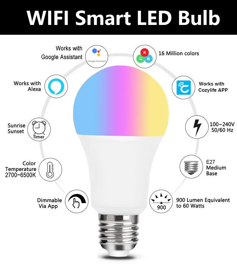 Ampoule Intelligente Wifi Led E27 Compatible Avec Alexa Echo Contrôlable via lapplication IOS & Android 7,5 W Google Home Pack de 1 Aoycocr Lumières Connectée alexa Smart Bulb 