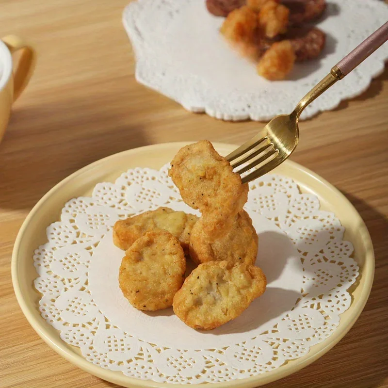 50pcs/set Flower Bottom Paper, Baking Paper, Cake Paper, Lace Paper, Pizza Pad Paper, Fried Food Paper Tray Lace