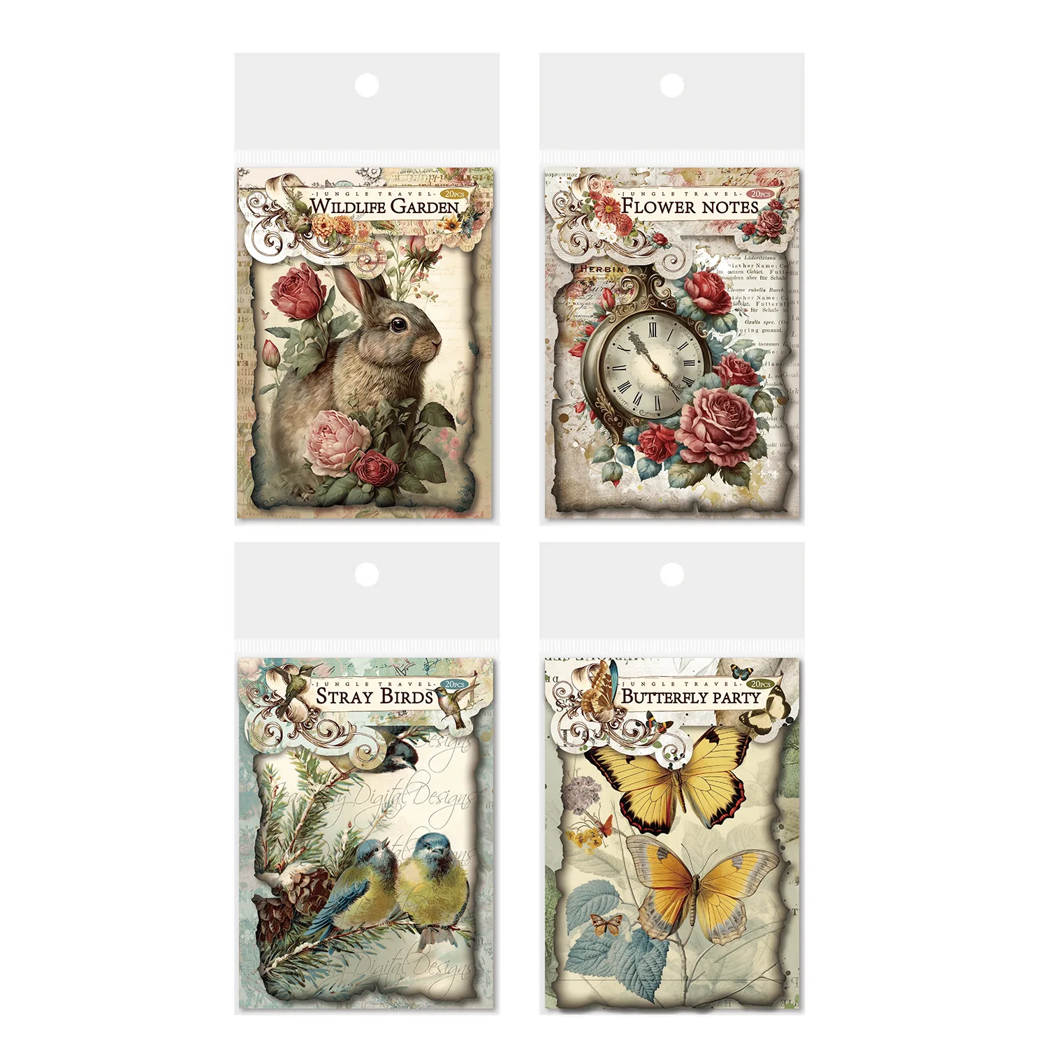 Large size Vintage Materials Paper 20pcs Flower Butterfly Animal DIY Scrapbooking Decor Junk Journal Planner Stationery Paper