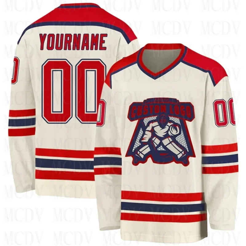 

Custom Red-Navy Hockey Jersey 3D Print You Name Number Youth Mens Women Ice Hockey Jersey Competition Training Jerseys