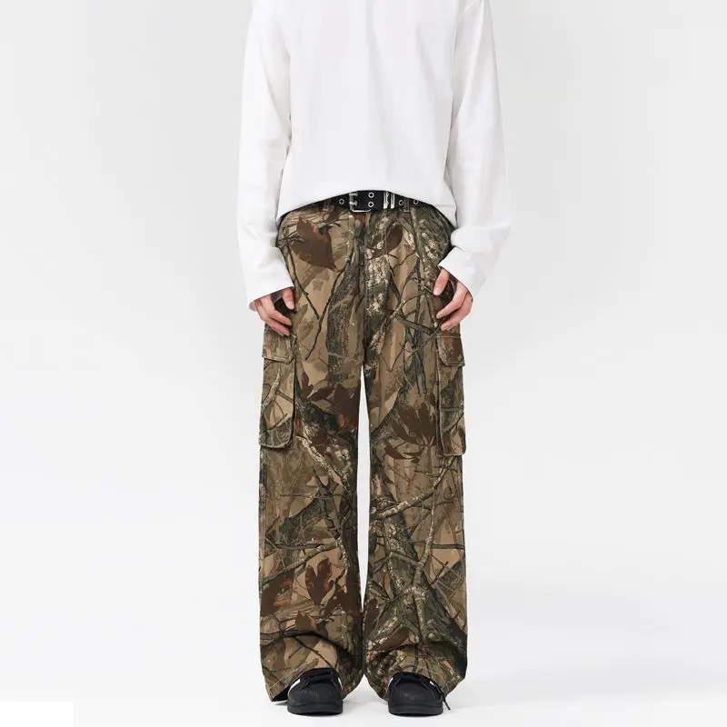 Zweig-Camouflage-Jeans für Herren, amerikanischer Stil, altgewaschen, weites Bein, Retro, lockerer Modetrend, Straße, gerade Jeans, Camo-Hose, Y2K – Detail 8