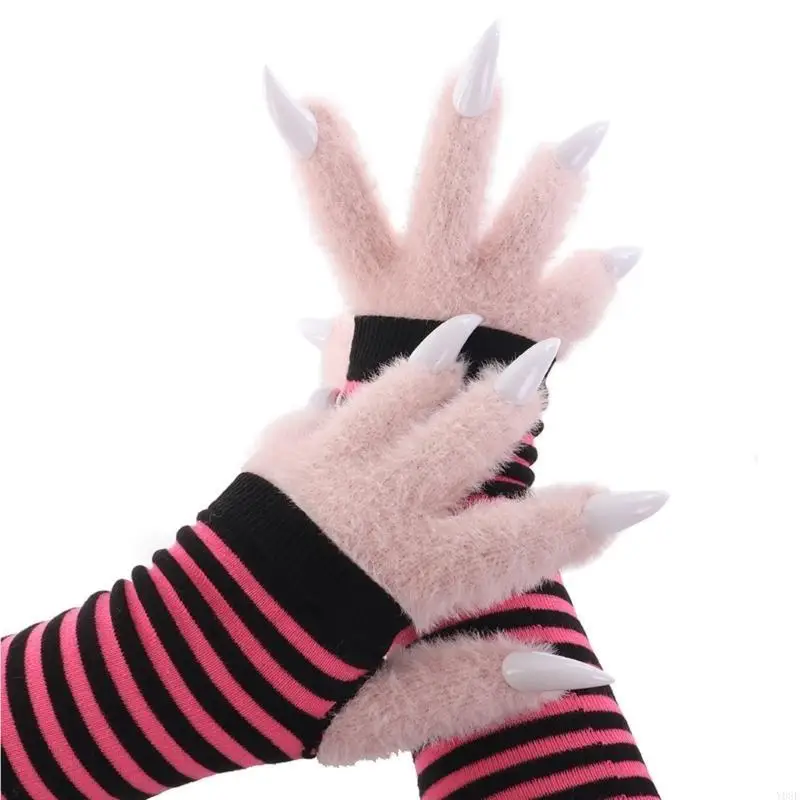 Kunstpelze Katzen Krallenhandschuhe Therians Pfoten Plüsch Fursuit Pfoten Halloween Cosplay Kostüm Tier Füchse Pfoten Fäustling – Detail 4