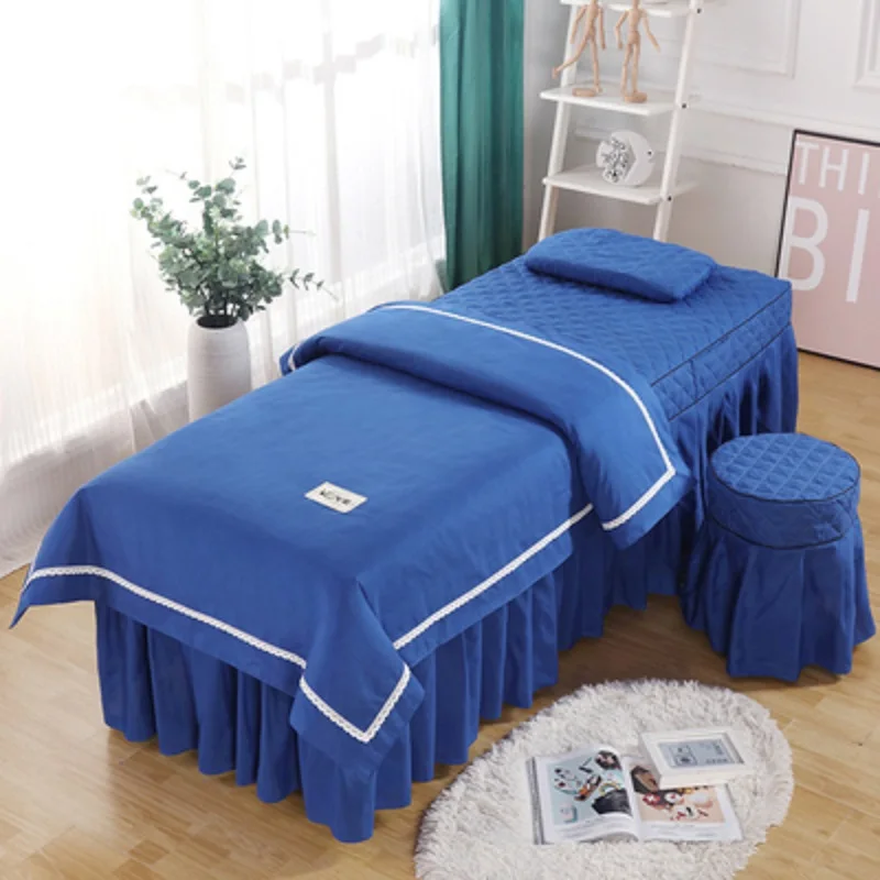 4pcs/set Beauty Salon Bedding Set Skin-friendly Massage Spa Bedskirt +Stoolcover+Pillowcase+Quilt Cover Bedspreads