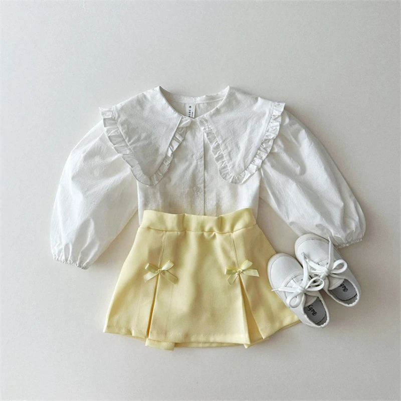 여아용 귀여운 코튼 플리츠 활, 단색, 패셔너블하고 다용도 플리츠 스커트, 한국판, 용수철 가을