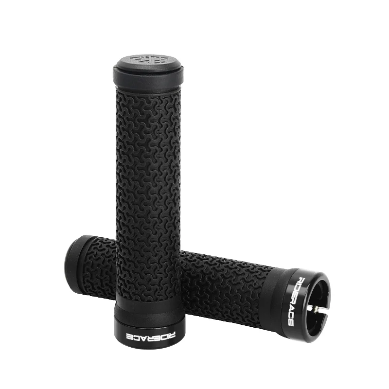 MTB Mountain Bike Non-Slip Soft Rubber Handlebar Grips with Locking Cover Plug