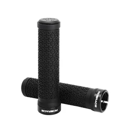 MTB Mountain Bike Non-Slip Soft Rubber Handlebar Grips with Locking Cover Plug (Black)