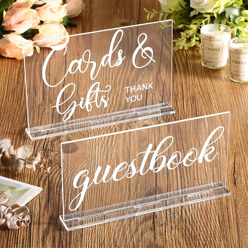 Rustic Acrylic Wedding Reception Sign with Guest Book Place Cards Holders Signs Farmhouse and Beach Party Home Decor 2pcs